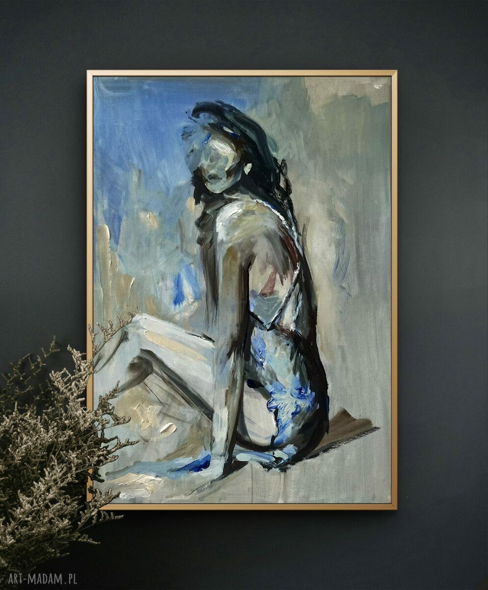 Blue Dress - kobiecy obraz 100x70 cm do salonu i sypialni