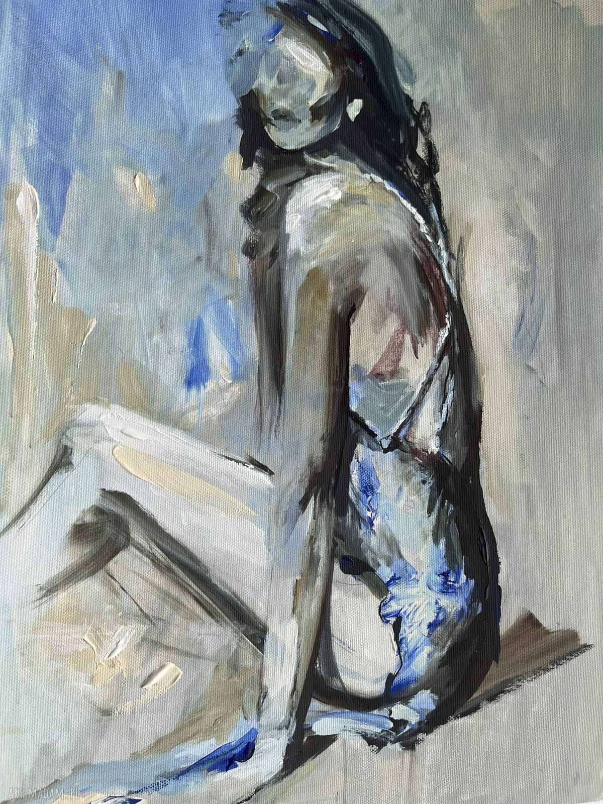 Blue Dress - kobiecy obraz 100x70 cm do salonu i sypialni