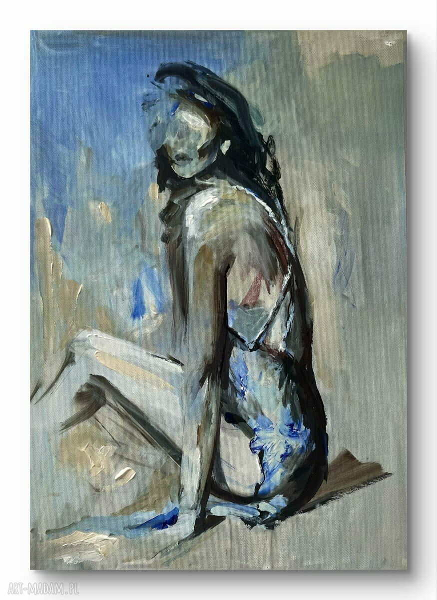 Blue Dress - kobiecy obraz 100x70 cm do salonu i sypialni