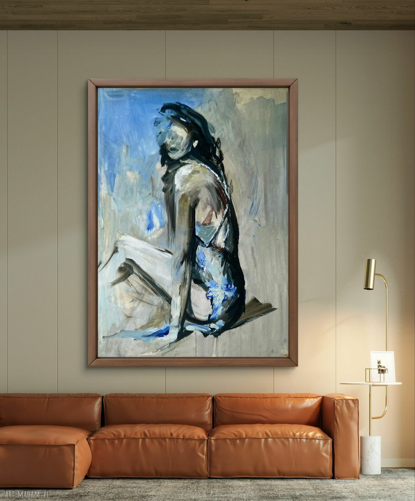 Blue Dress 120x80 - obraz kobiety w niebieskim stylu, inkografia Louka