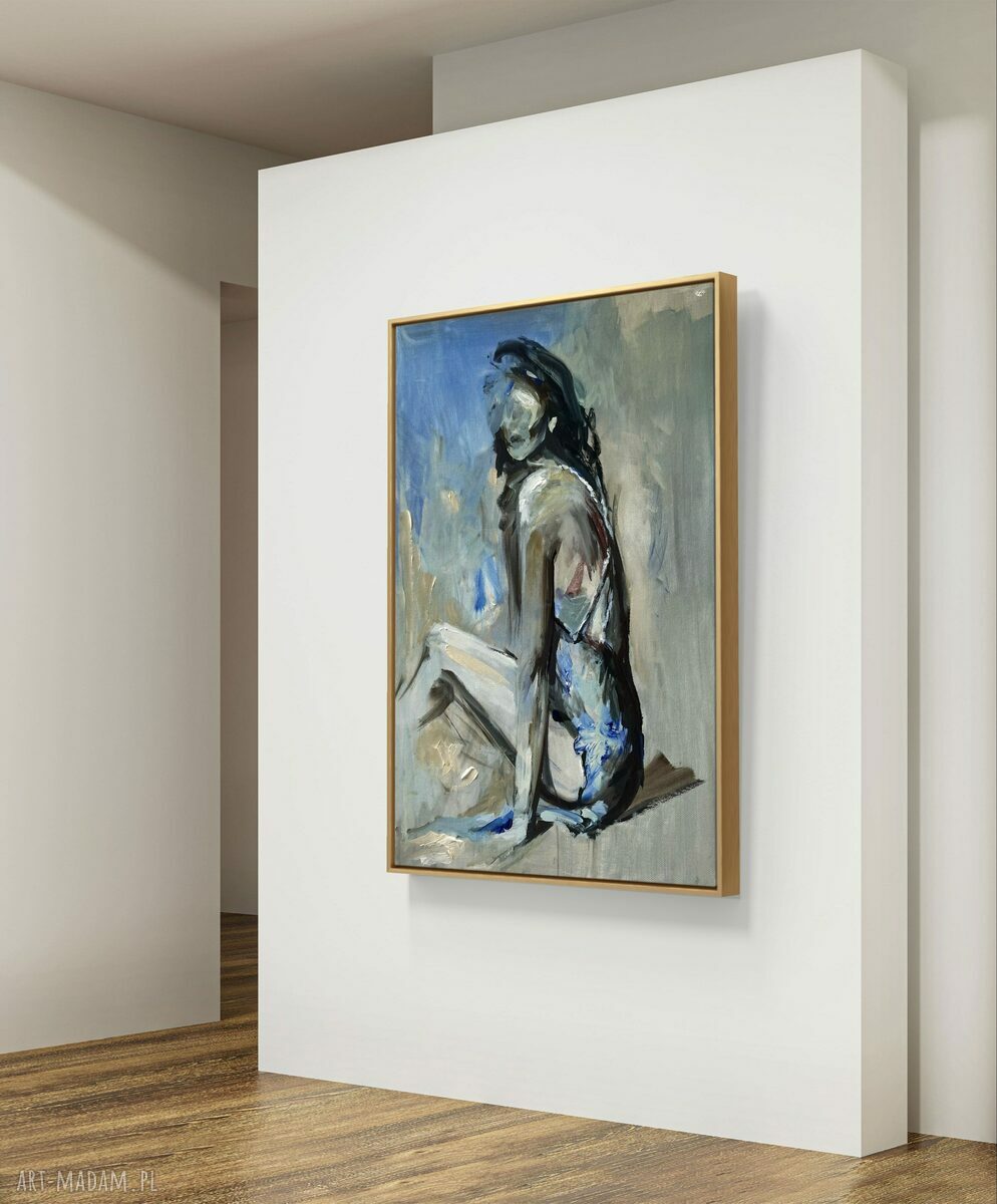 Blue Dress - kobiecy obraz 100x70 cm do salonu i sypialni