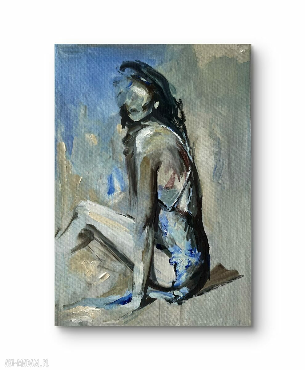 Blue Dress - kobiecy obraz 100x70 cm do salonu i sypialni