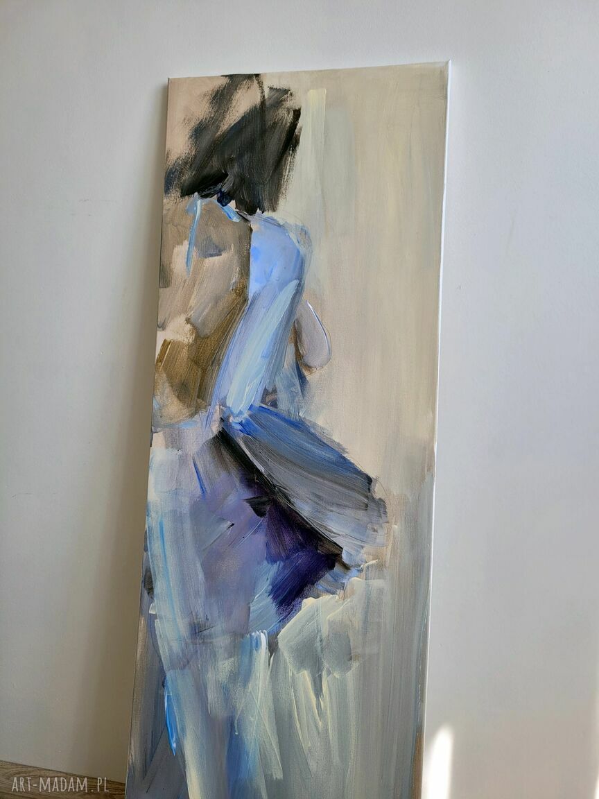 Blue Dress - kobiecy obraz 130x40 na płótnie (akryl), sygnowany