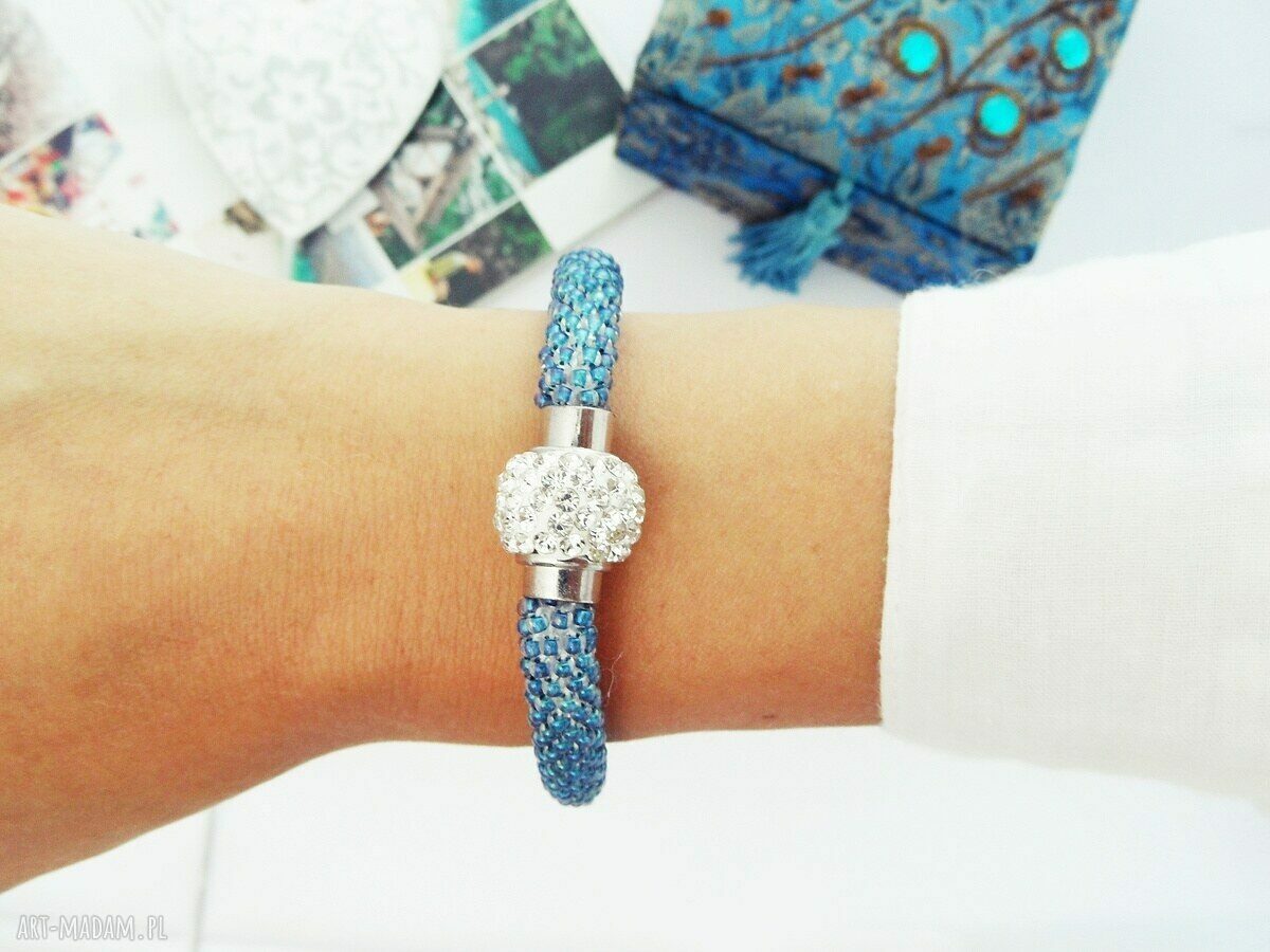 Blue Inspiration - turkusowa bransoletka koralikowa bead crochet z magnetycznym zapięciem