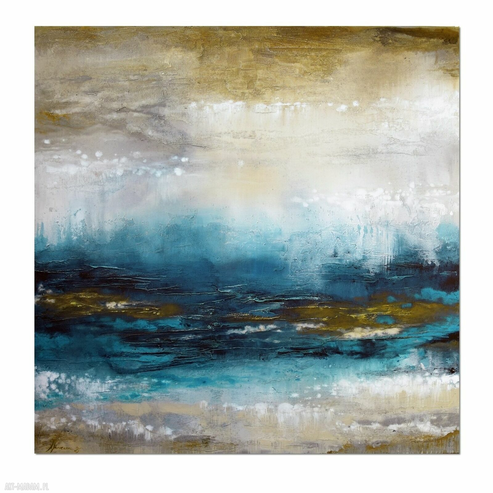 Blue lagoon 11 - ręcznie malowany obraz abstrakcyjny 100x100 cm