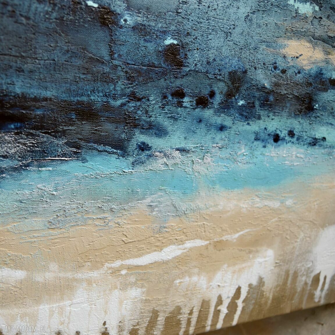 Blue lagoon 9 - obraz abstrakcyjny 120x90 cm z akrylu i pouringu do salonu