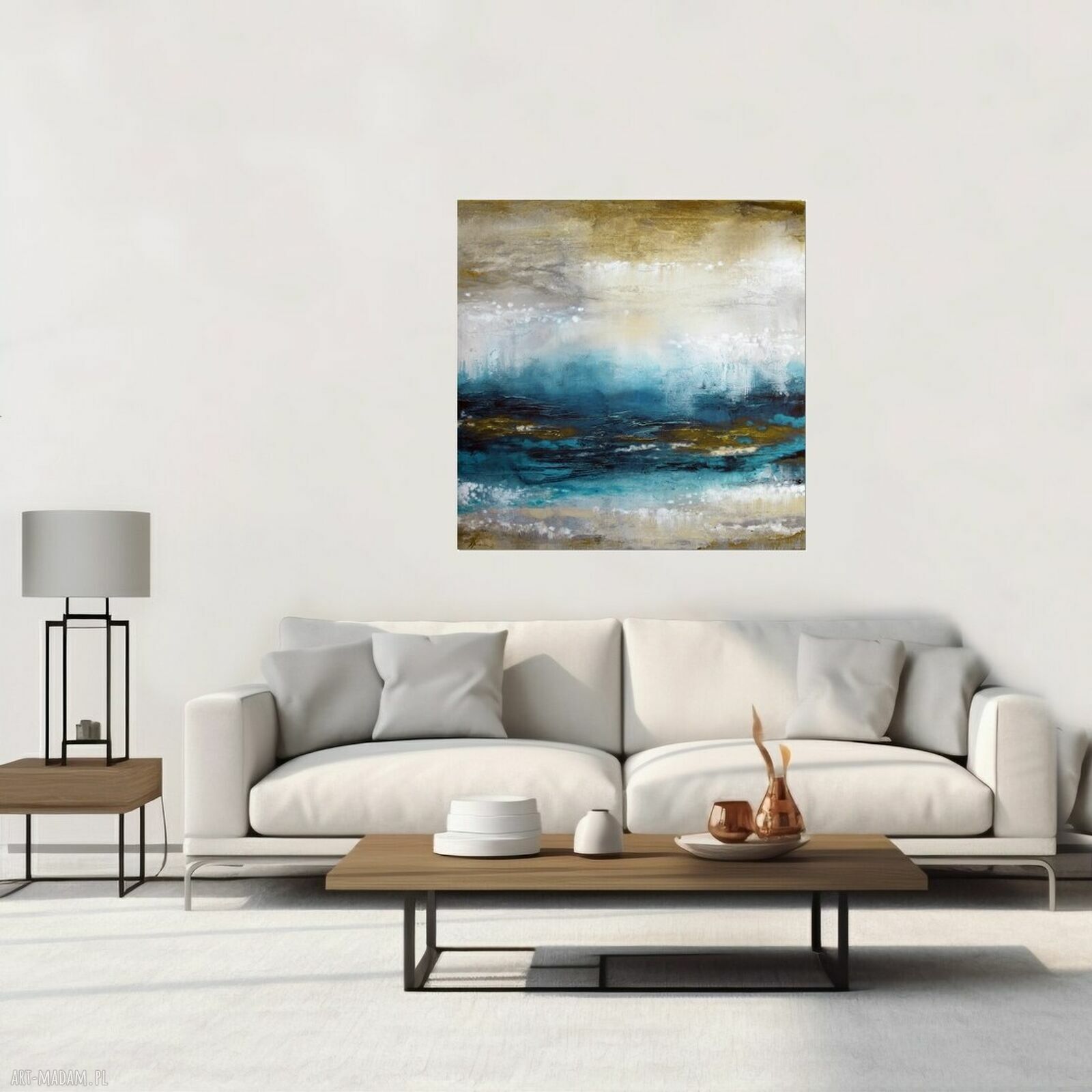 Blue lagoon 11 - ręcznie malowany obraz abstrakcyjny 100x100 cm