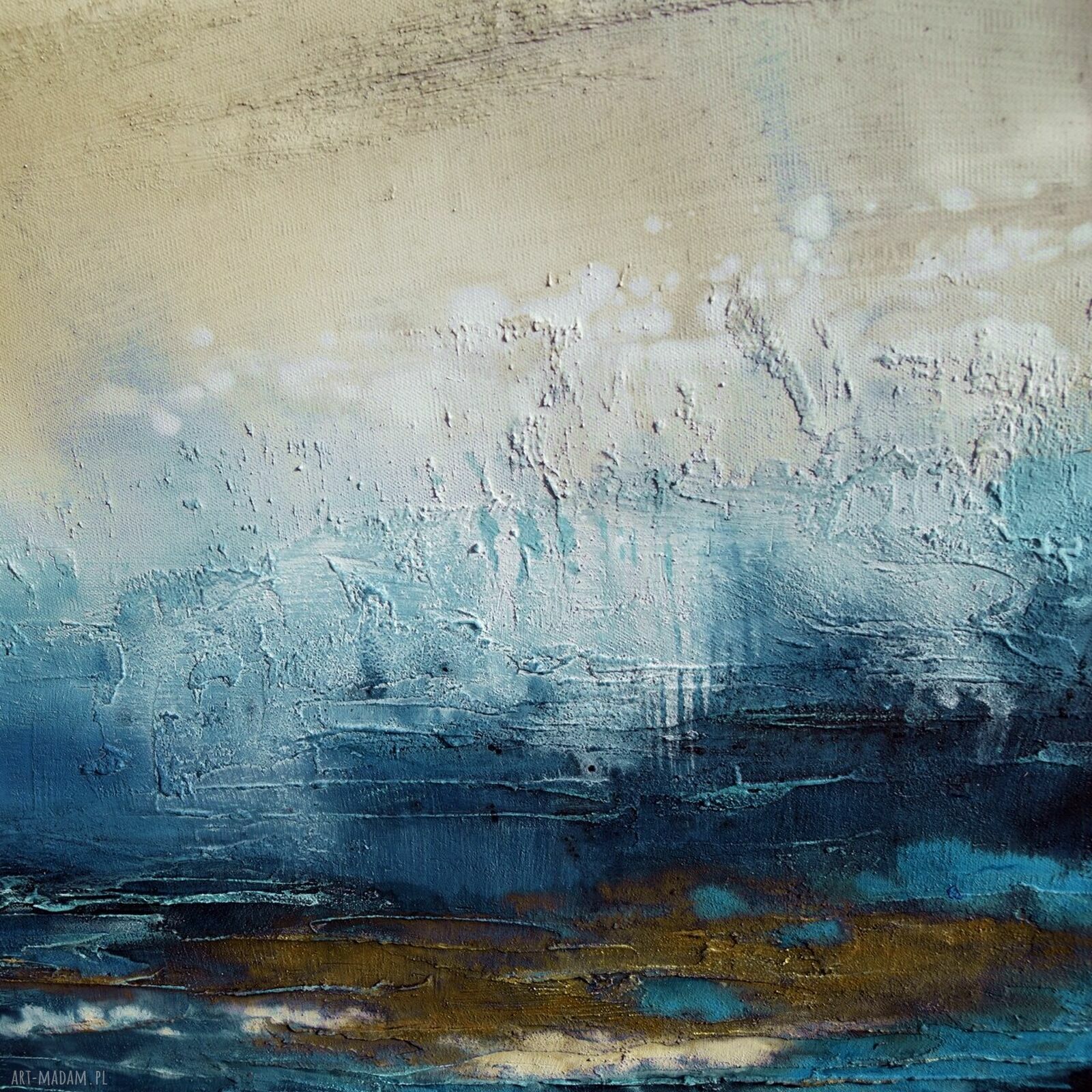 Blue lagoon 11 - ręcznie malowany obraz abstrakcyjny 100x100 cm