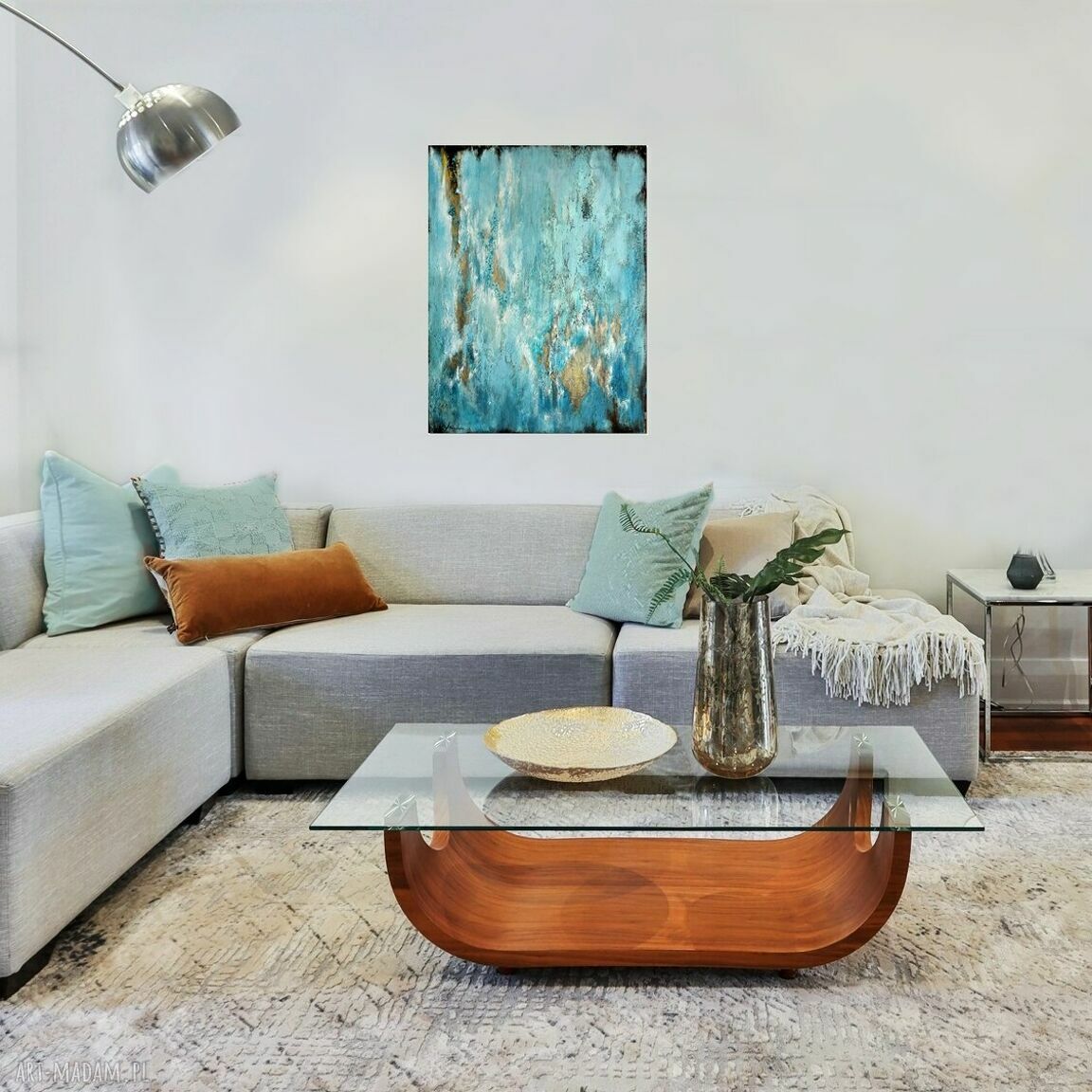 Blue Lagoon 5 - abstrakcyjny obraz ręcznie malowany akrylem na płótnie 60 x 80 cm