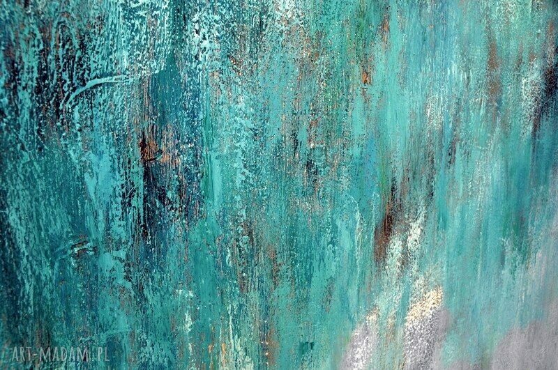 Blue Lagoon /2/ - abstrakcja w kolorach turkusu i błękitu, ręcznie malowany obraz akrylowy (100x70 cm)