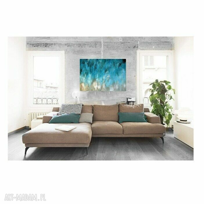 Blue Lagoon /2/ - abstrakcja w kolorach turkusu i błękitu, ręcznie malowany obraz akrylowy (100x70 cm)