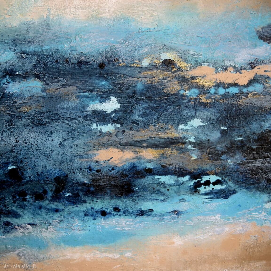 Blue lagoon 9 - obraz abstrakcyjny 120x90 cm z akrylu i pouringu do salonu
