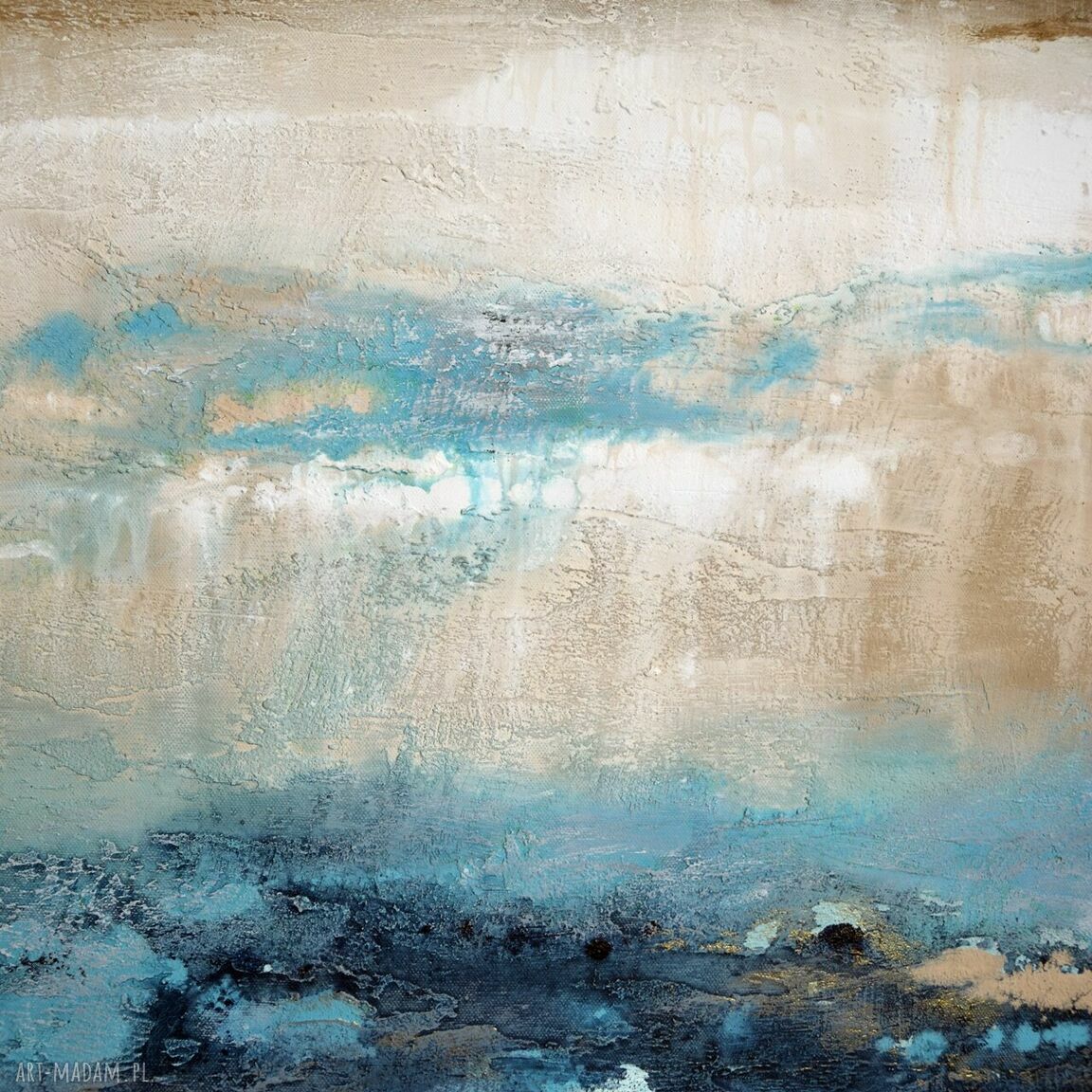 Blue lagoon 9 - obraz abstrakcyjny 120x90 cm z akrylu i pouringu do salonu