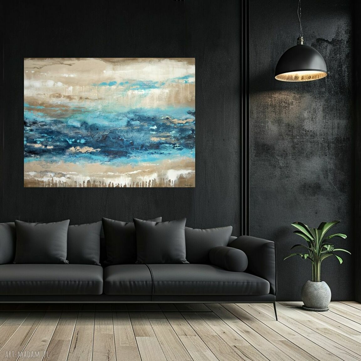 Blue lagoon 9 - obraz abstrakcyjny 120x90 cm z akrylu i pouringu do salonu