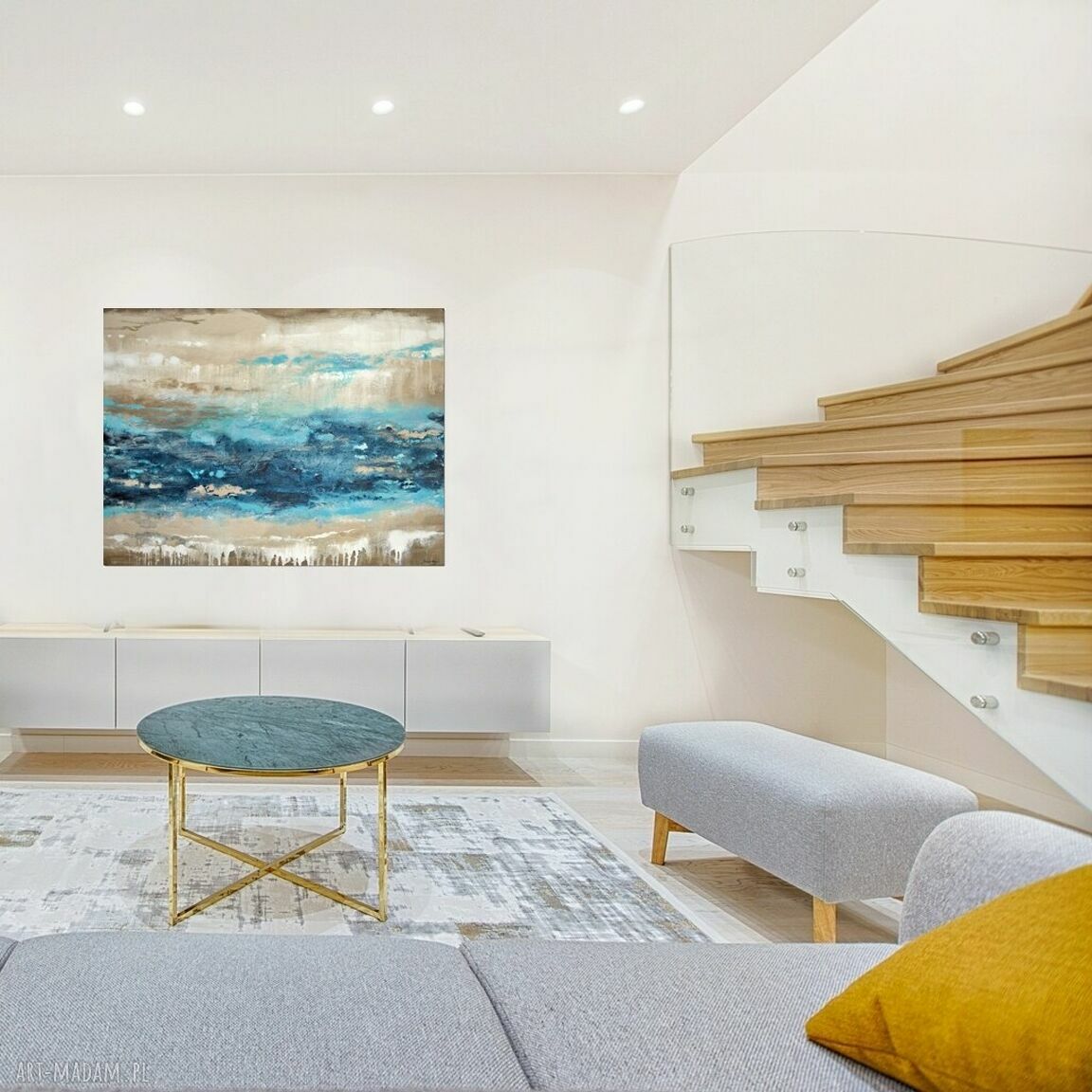 Blue lagoon 9 - obraz abstrakcyjny 120x90 cm z akrylu i pouringu do salonu