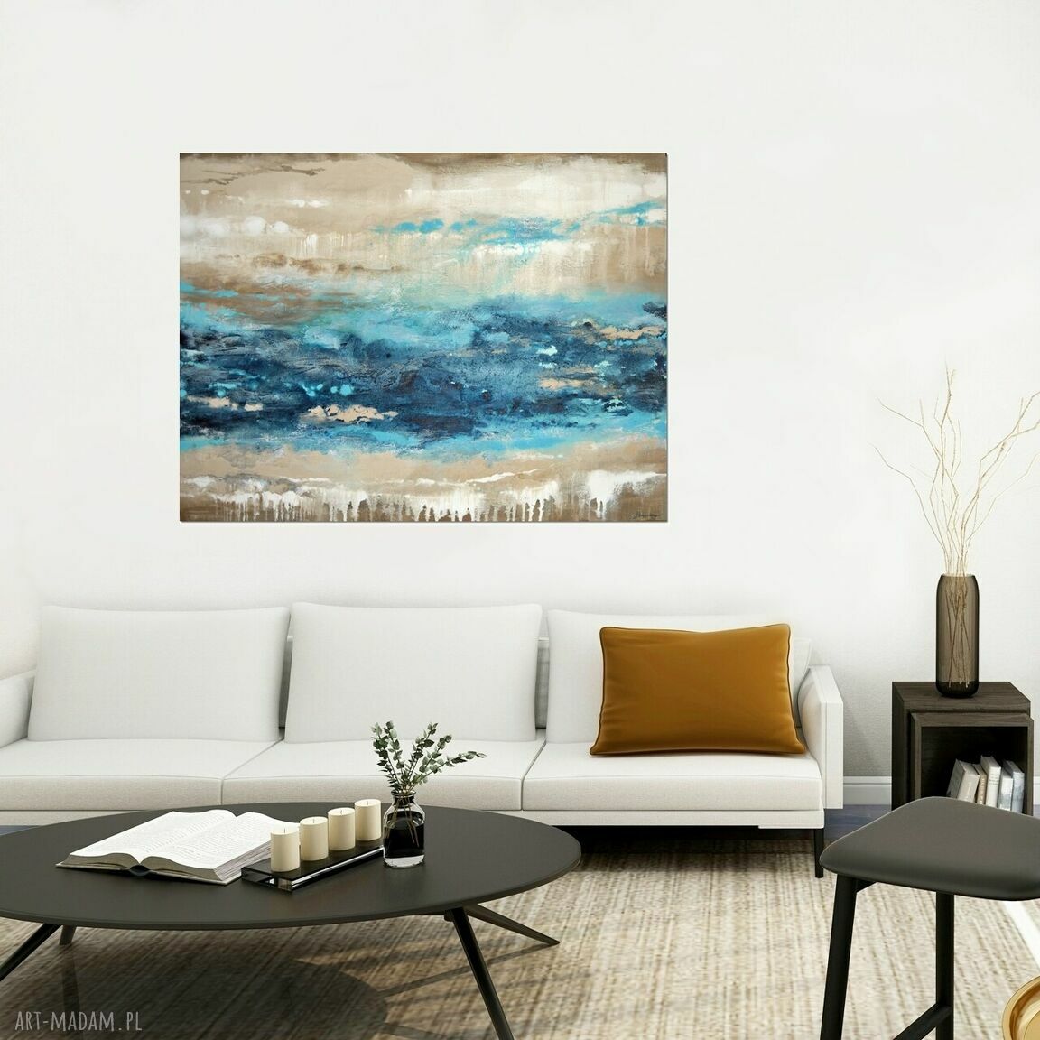 Blue lagoon 9 - obraz abstrakcyjny 120x90 cm z akrylu i pouringu do salonu