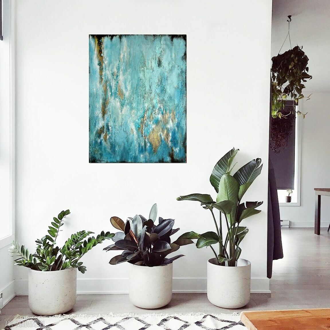 Blue Lagoon 5 - abstrakcyjny obraz ręcznie malowany akrylem na płótnie 60 x 80 cm