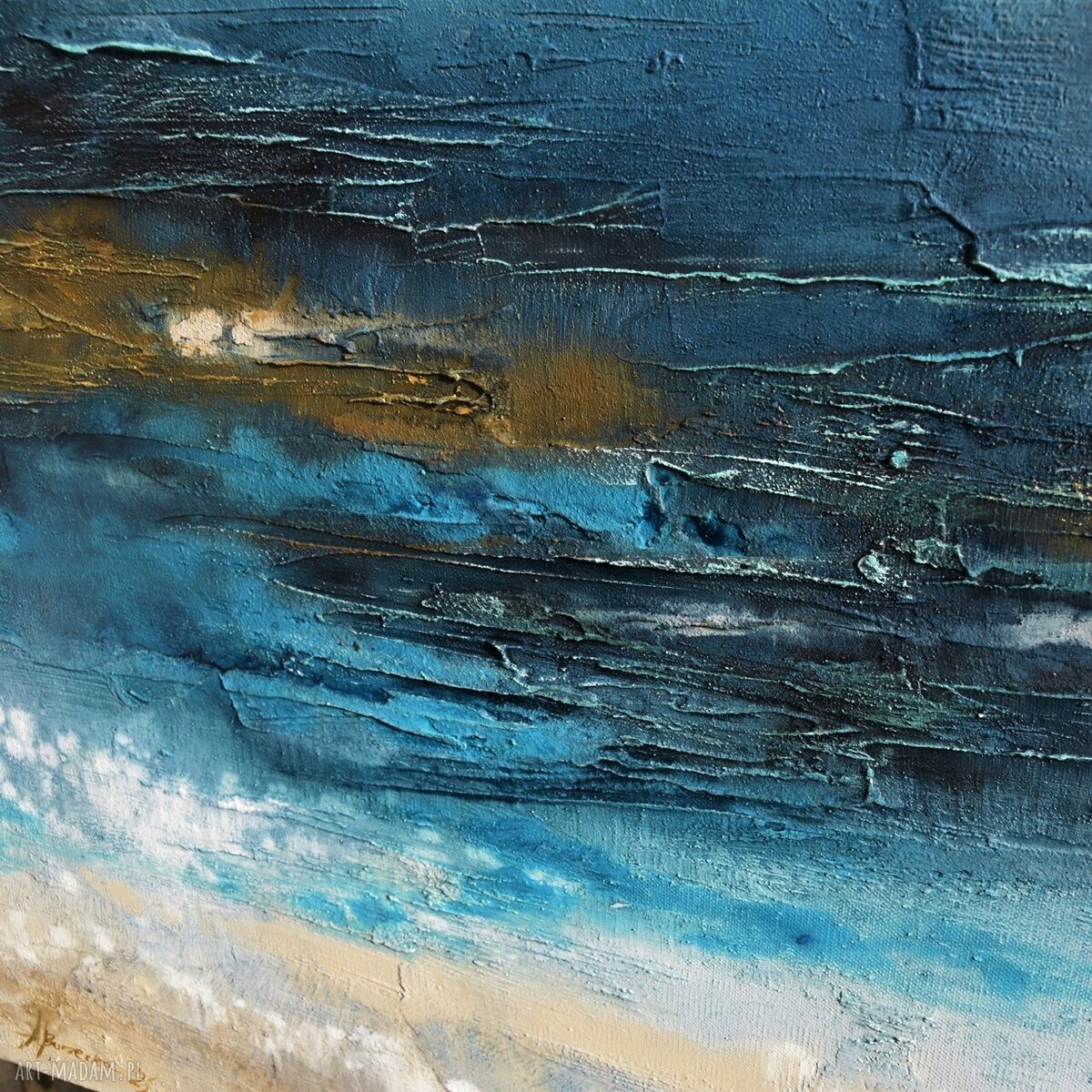 Blue lagoon 11 - ręcznie malowany obraz abstrakcyjny 100x100 cm