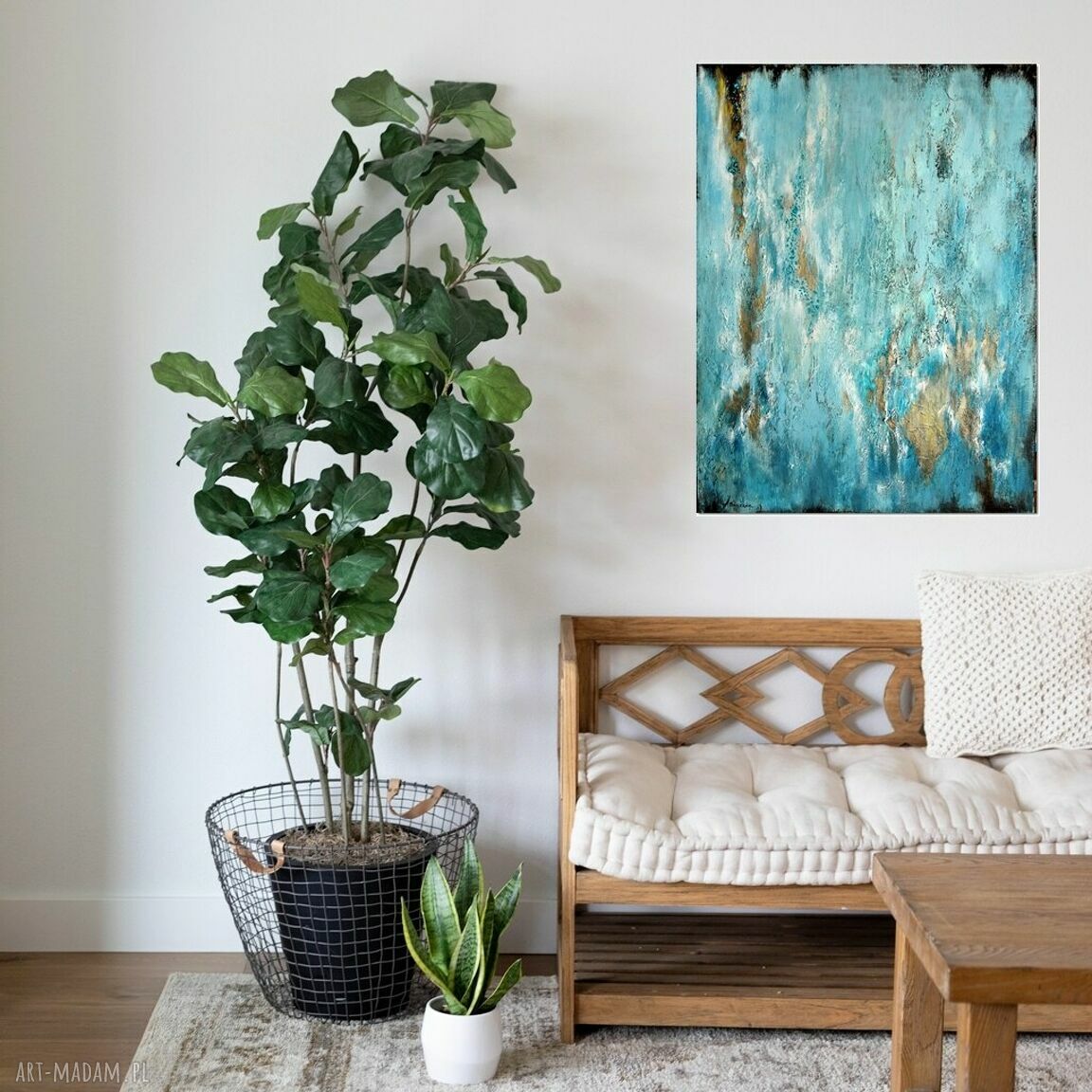 Blue Lagoon 5 - abstrakcyjny obraz ręcznie malowany akrylem na płótnie 60 x 80 cm
