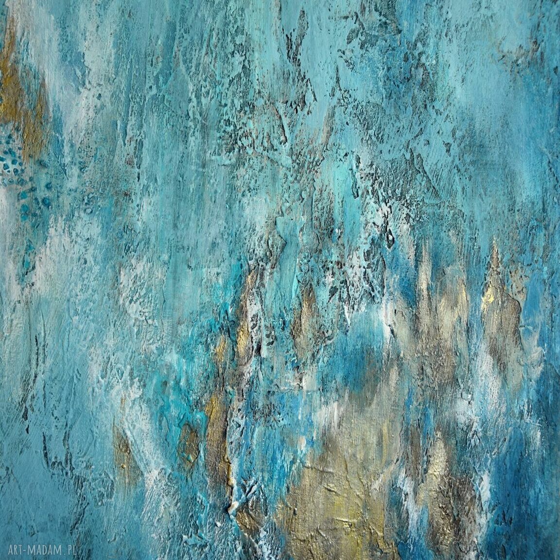 Blue Lagoon 5 - abstrakcyjny obraz ręcznie malowany akrylem na płótnie 60 x 80 cm