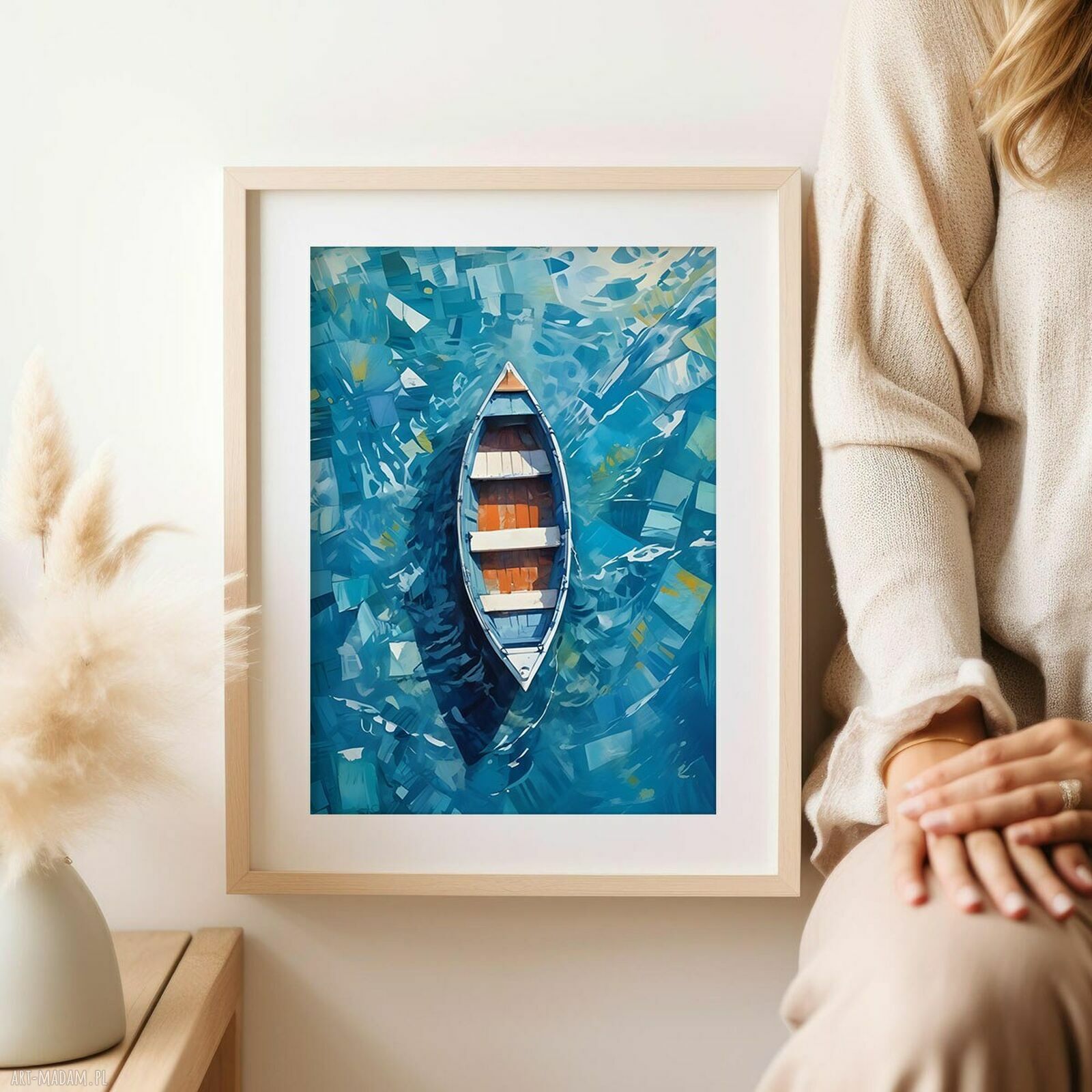 Plakat Blue Ocean 30x40 cm - ocean niebieski i łódka