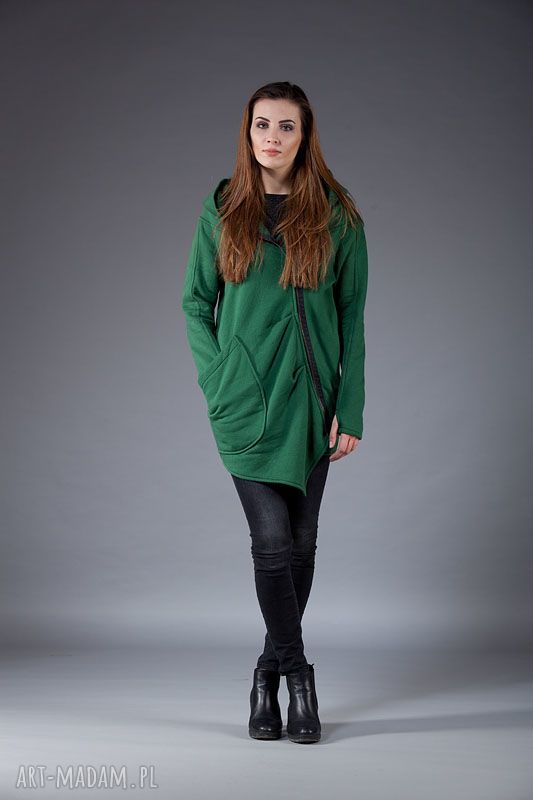 Zielona bluza Ashmita NavahoClothing - rozpinana z kapturem i kieszeniami