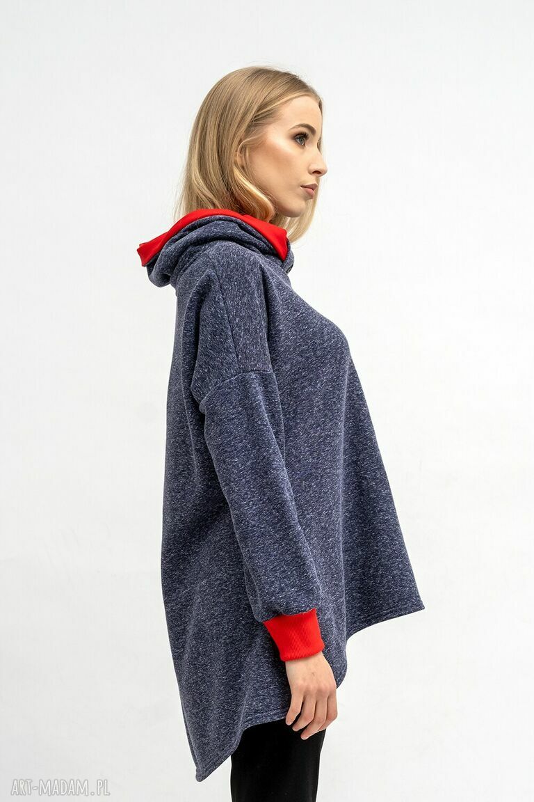 Asymetryczna bluza Ravel Granat Melanż z kominem - oversize