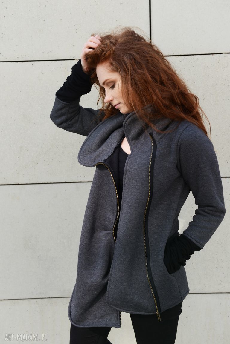 Asymetryczna bluza na suwak ze stójką - handmade Navaho Clothing