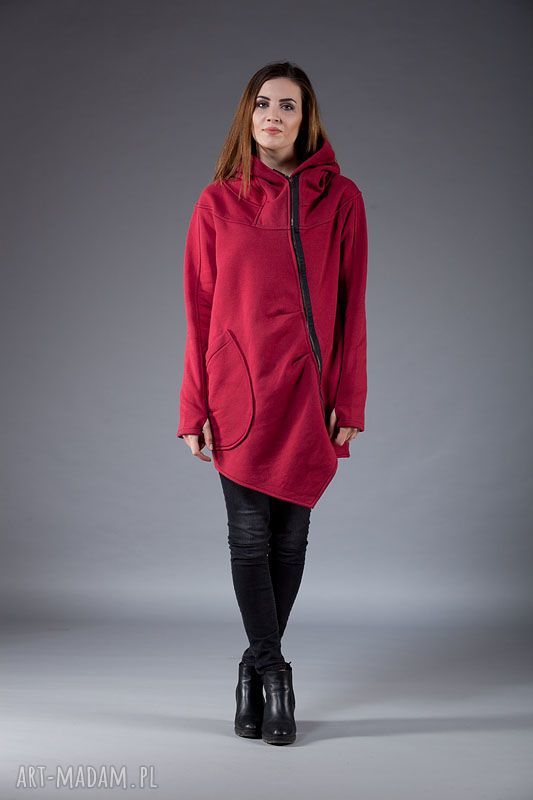 Asymetryczna bluza Ashmita z kapturem i zamkiem - NavahoClothing