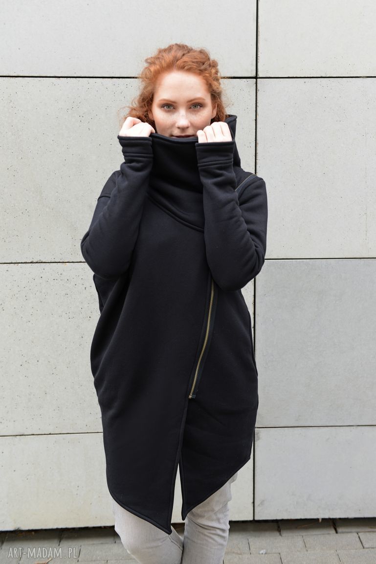 Bluza asymetryczna kimono - Reni na suwak ze stójką