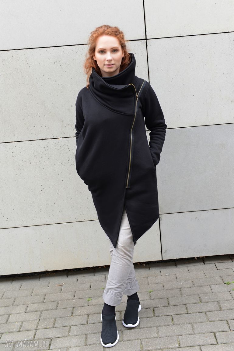 Bluza asymetryczna kimono - Reni na suwak ze stójką