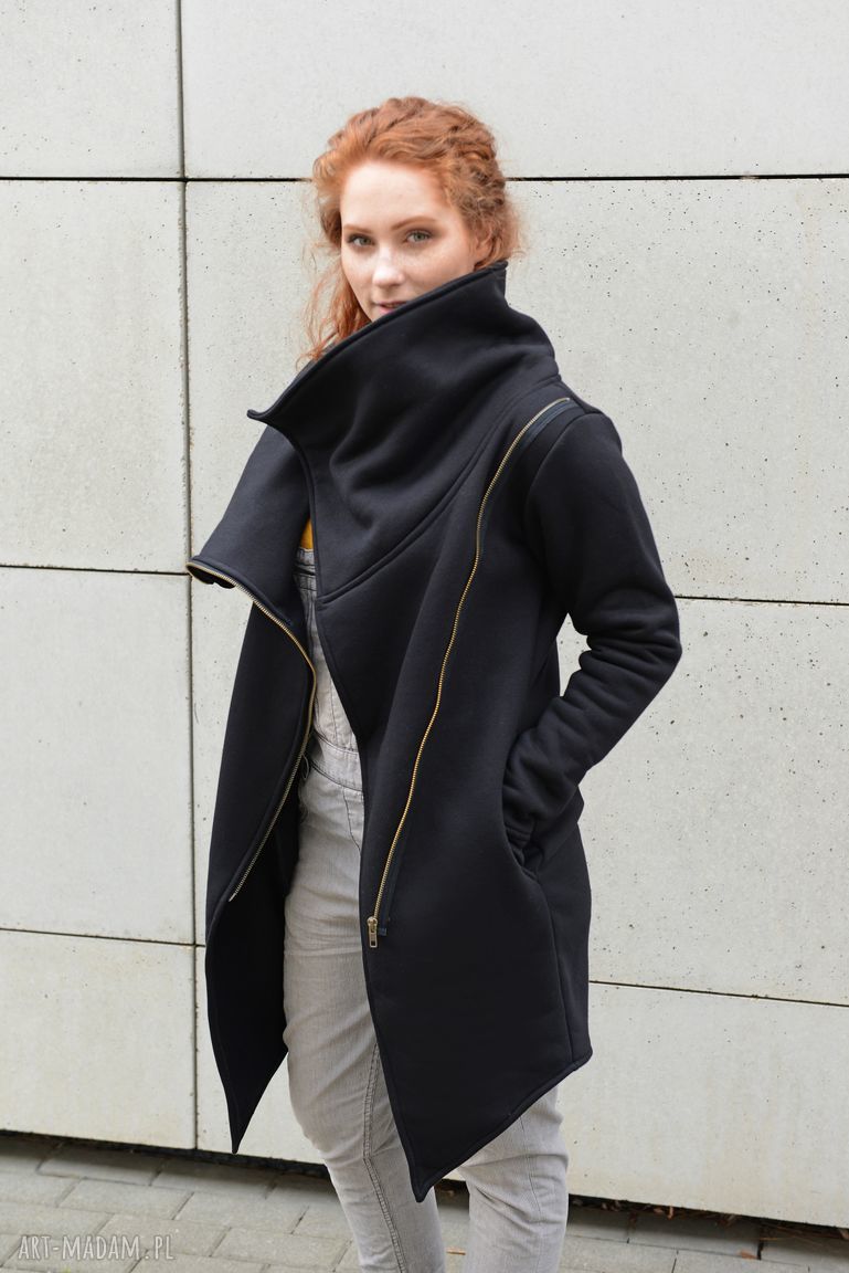 Bluza asymetryczna kimono - Reni na suwak ze stójką