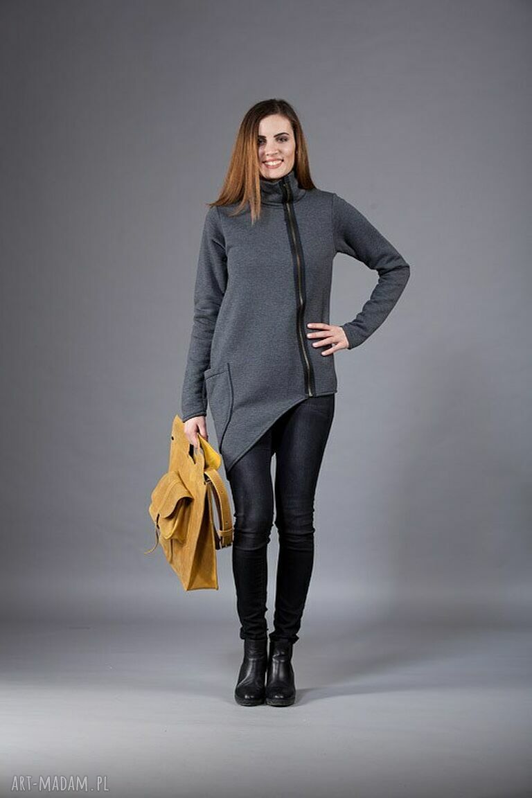 Bluza Ati asymetryczna handmade z zamkiem i stójką