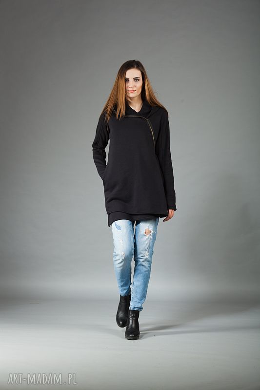 Bluza Basanti NavahoClothing - czarna dzianina z kapturem na zamek