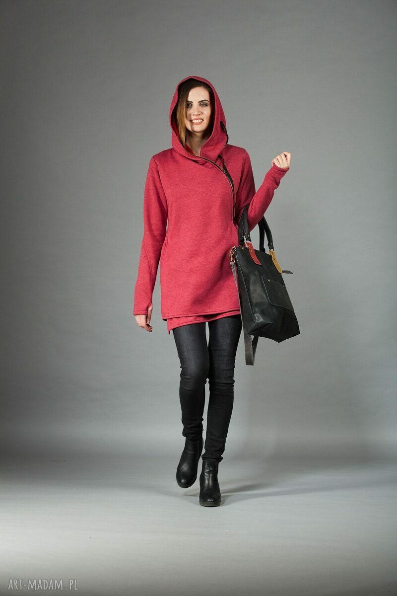 Bluza Basanti asymetryczna z kapturem na zamek - handmade dzianina