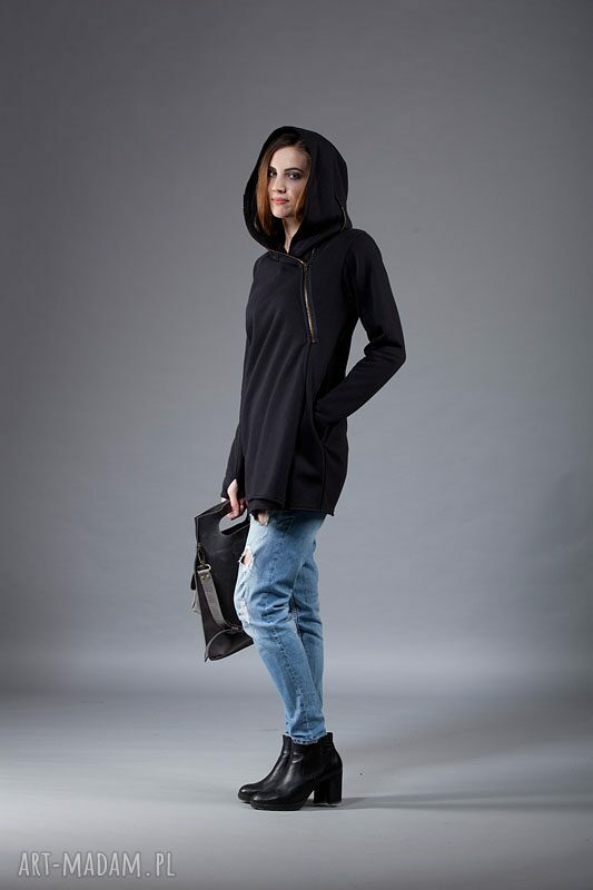 Bluza Basanti NavahoClothing - czarna dzianina z kapturem na zamek
