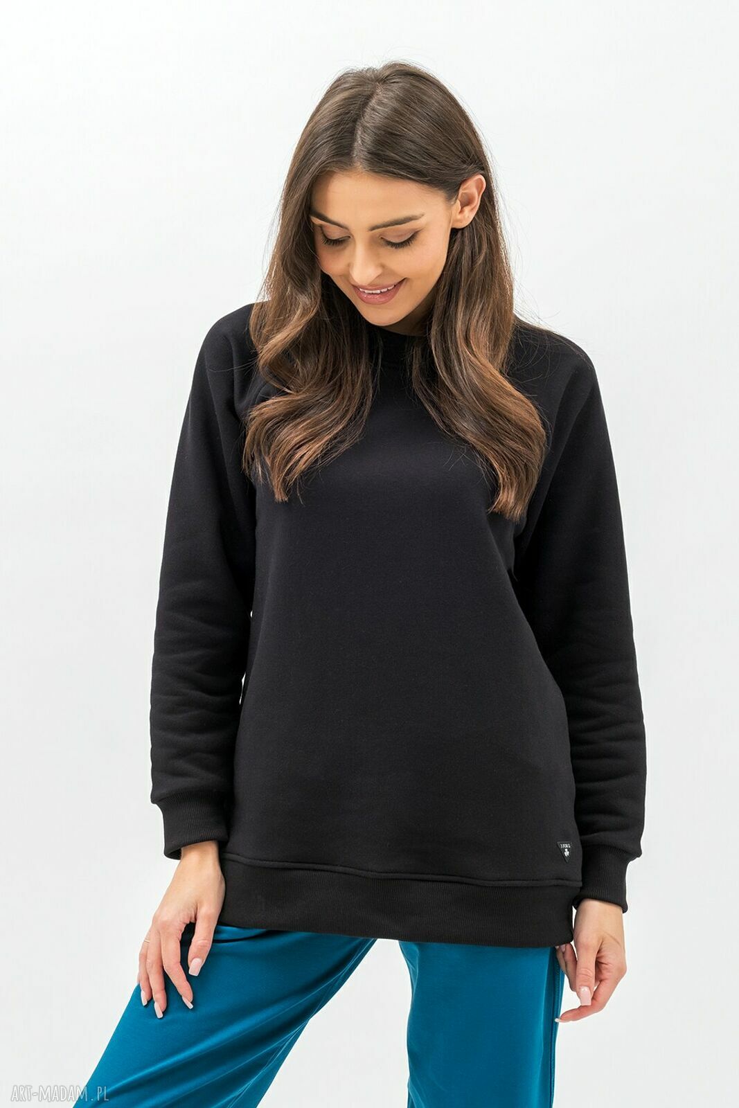 BLUZA BASIC CIEPŁA SEDA CZARNA Z RAGLANEM I MESZKIEM