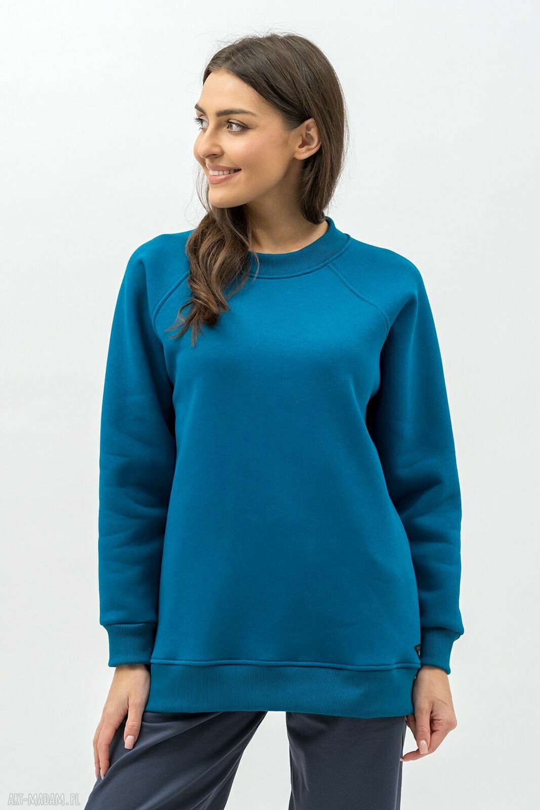 Ciepła bluza basic damska raglan petrol - meszek