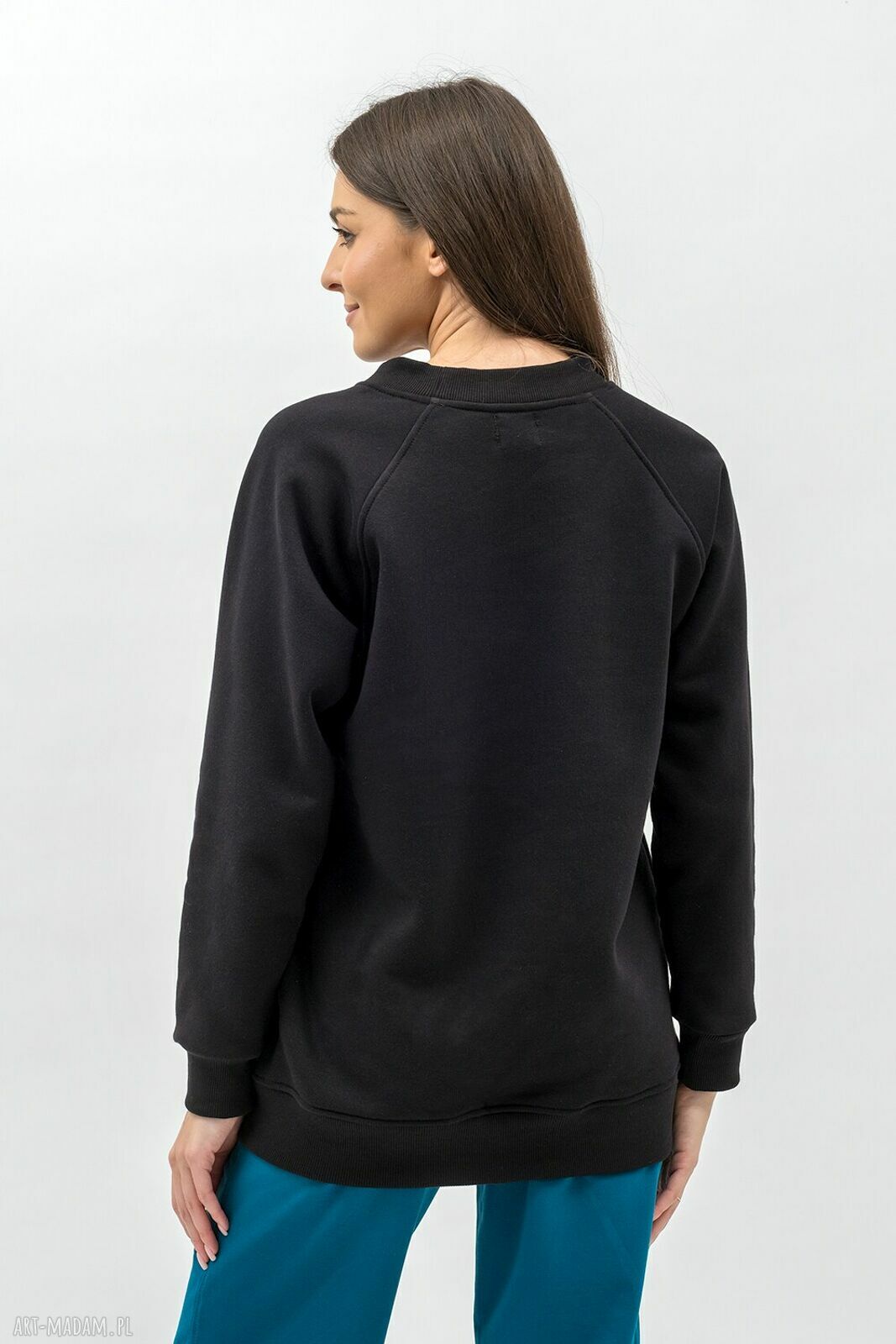 BLUZA BASIC CIEPŁA SEDA CZARNA Z RAGLANEM I MESZKIEM