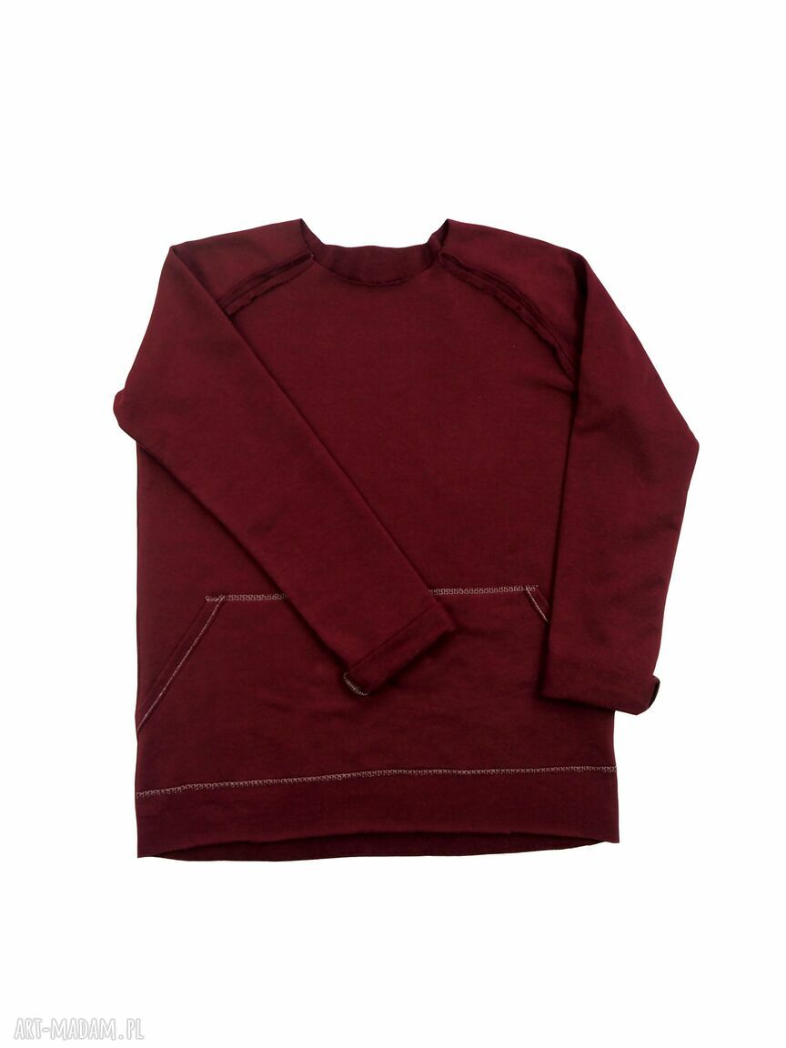 Bluza BASIC bordowa - bawełna 95% i rękawy raglan z kieszenią z przodu
