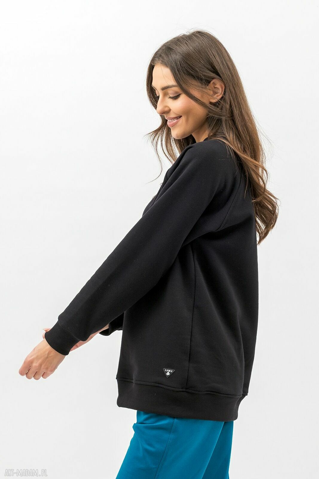 BLUZA BASIC CIEPŁA SEDA CZARNA Z RAGLANEM I MESZKIEM