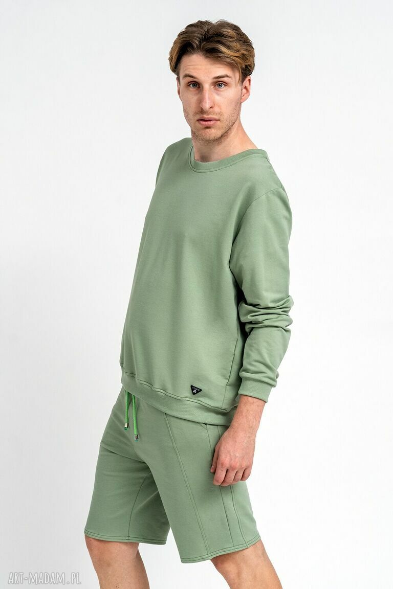 Ręcznie robiona bluza basic męska Ethan w szałwiowym kolorze