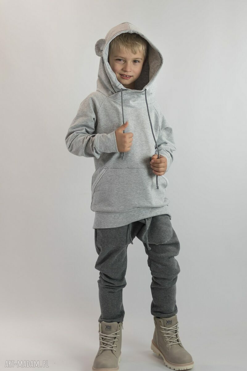 Bluza z kapturem BEAR w jasnym szarym melanżu 110-128 (OEKO-TEX)