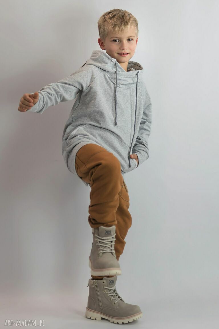 Bluza z kapturem BEAR w jasnym szarym melanżu 110-128 (OEKO-TEX)