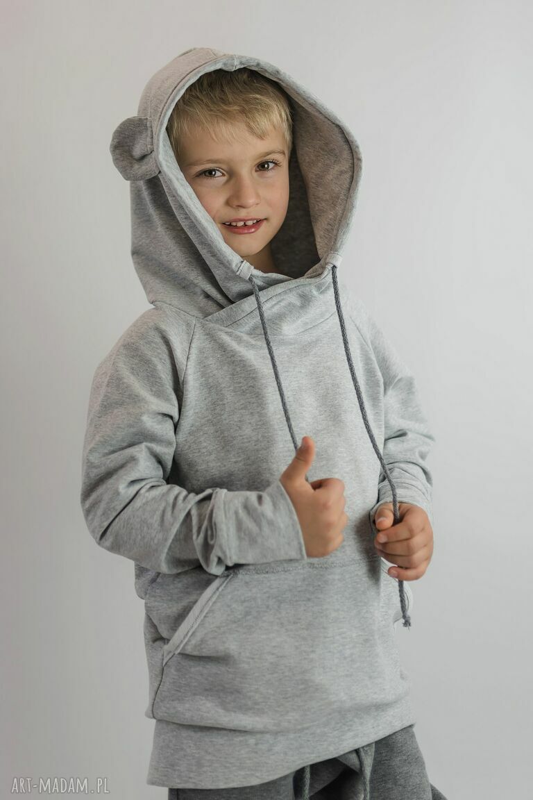 Bluza z kapturem BEAR w jasnym szarym melanżu 110-128 (OEKO-TEX)