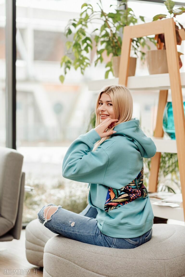 bluzy: bluza Clasic kangurka błękitno miętowa ręcznie wykonane