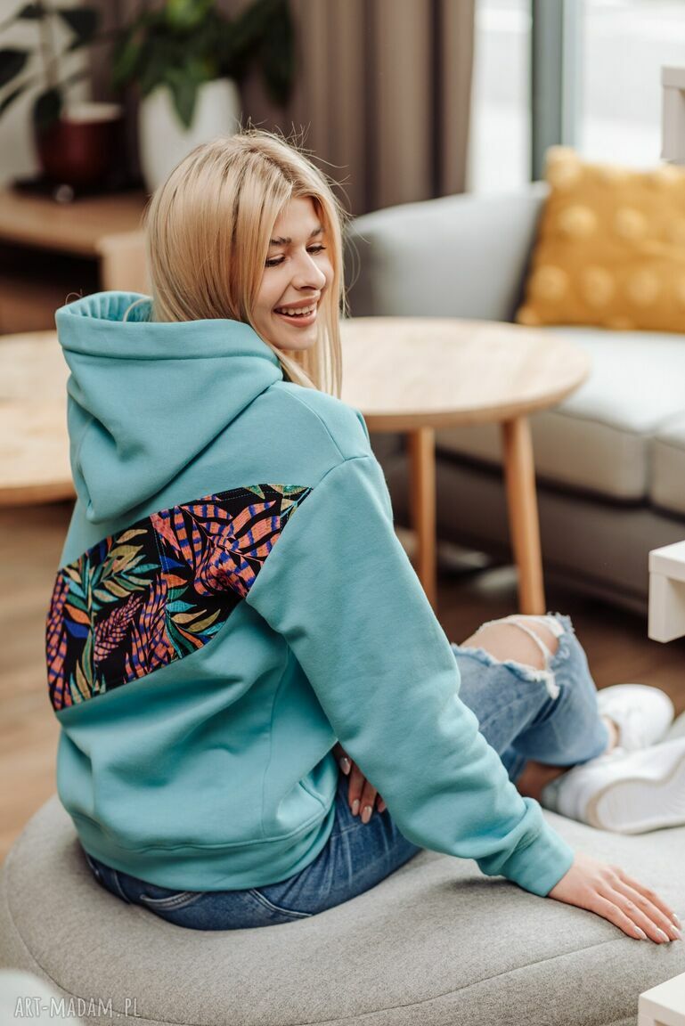 bluzy: bluza Clasic kangurka błękitno miętowa ręcznie wykonane