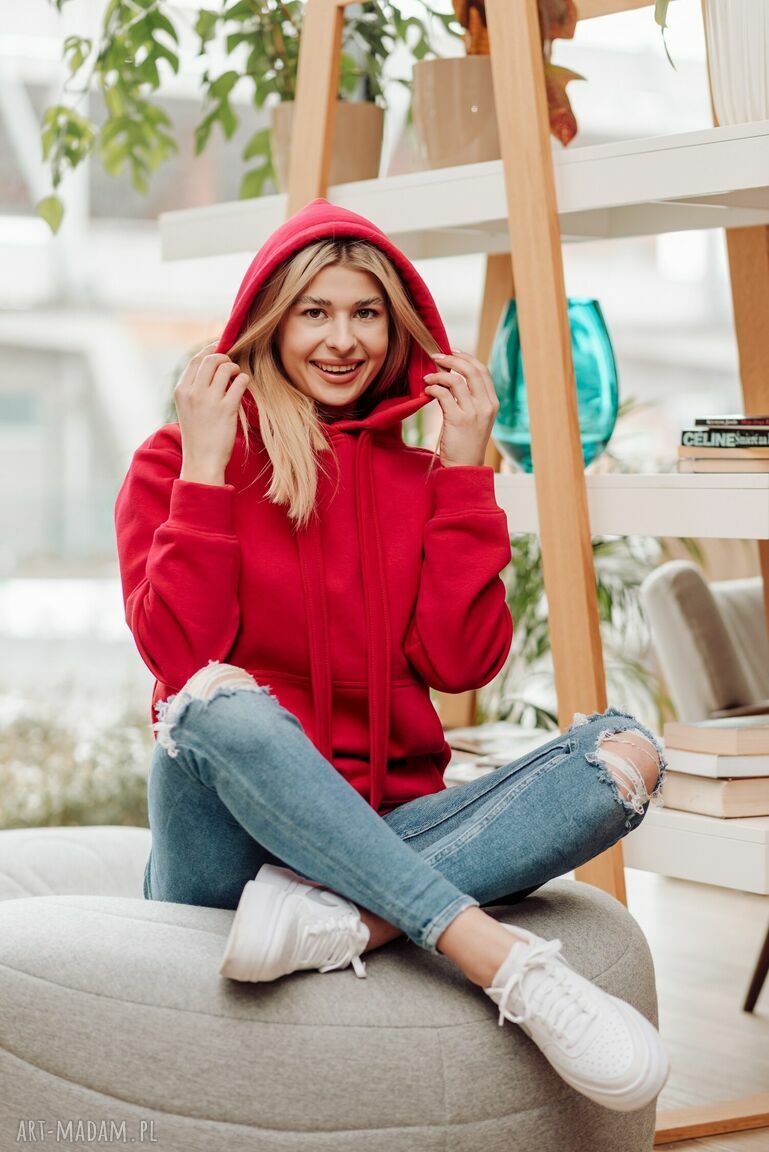 Bluza Clasic kangurka czerwona ręcznie wykonane