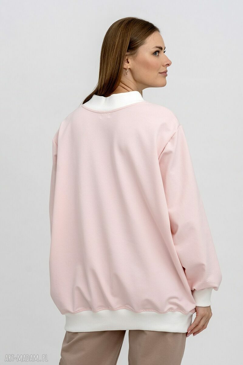 Bluza Comfort różowa oversize z dekoltem serka (handmade)