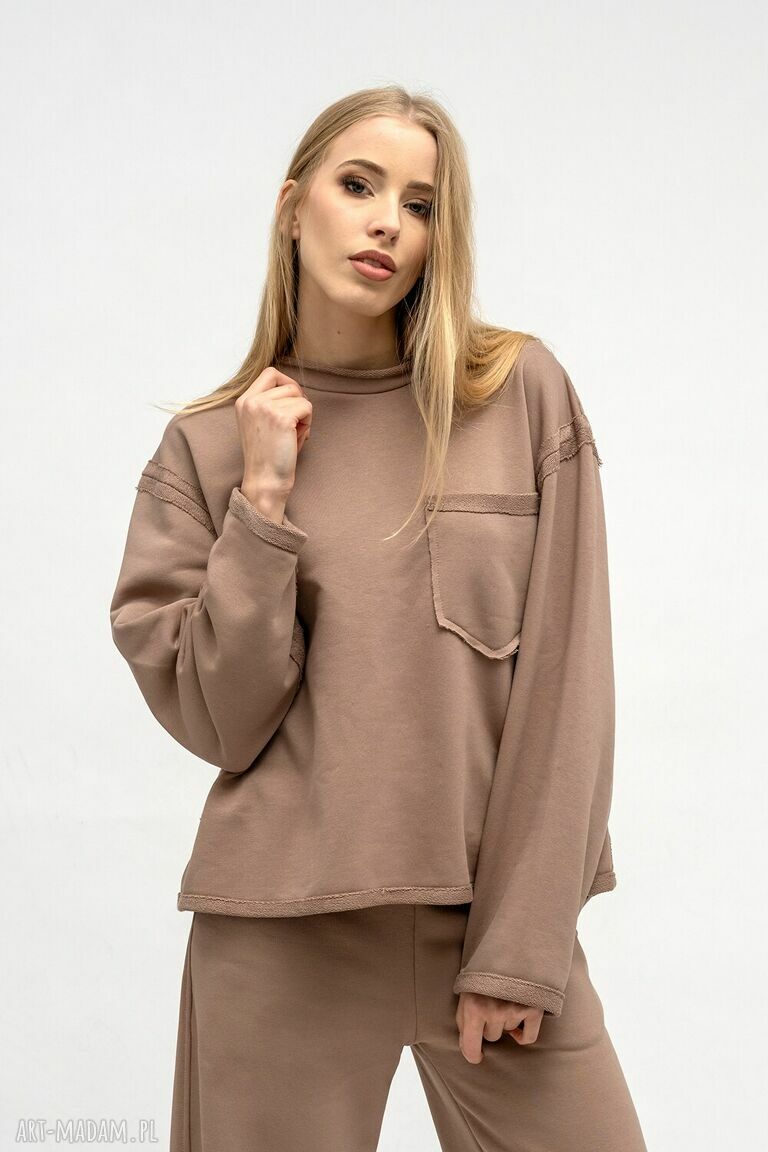 Bluza crop Cindi beżowa - ręcznie szyta z kapturem